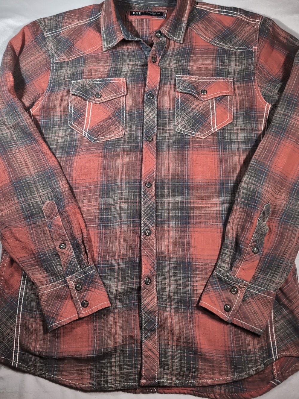 BKE Mens Red Orange Plaid Button-Down Shirt